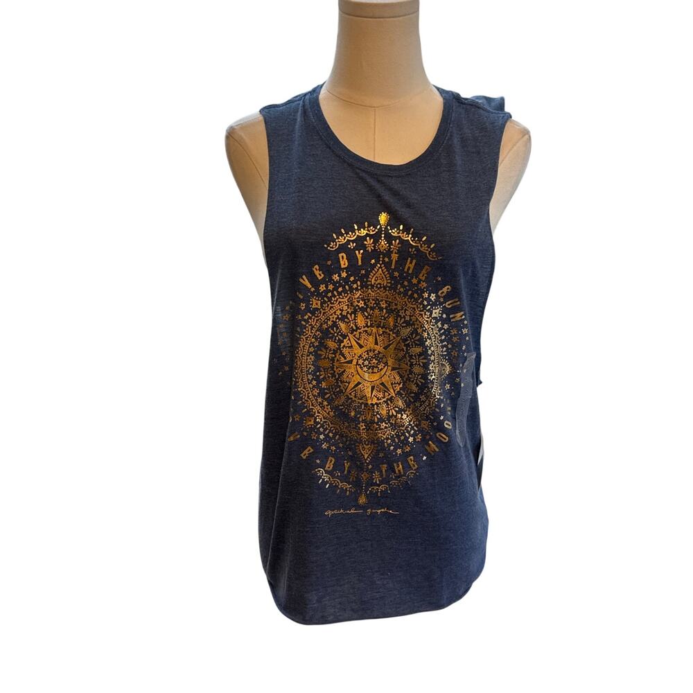Spiritual Gangster Lunar Love Tank Top Small Blue Gold NWT